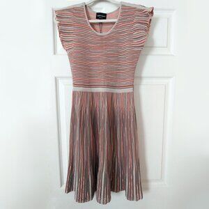 New with defects Pink and Grey Knitted Striped Pleated Dress